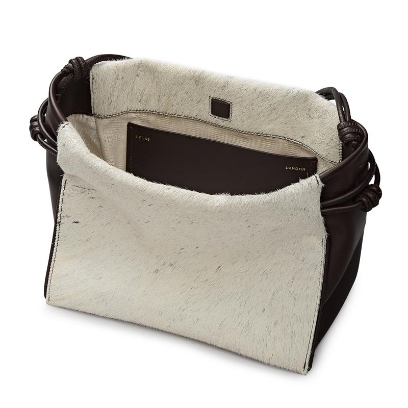 The Roxburgh - Cow Hide Medium Drawstring Cross Body Dark Oak - 113070