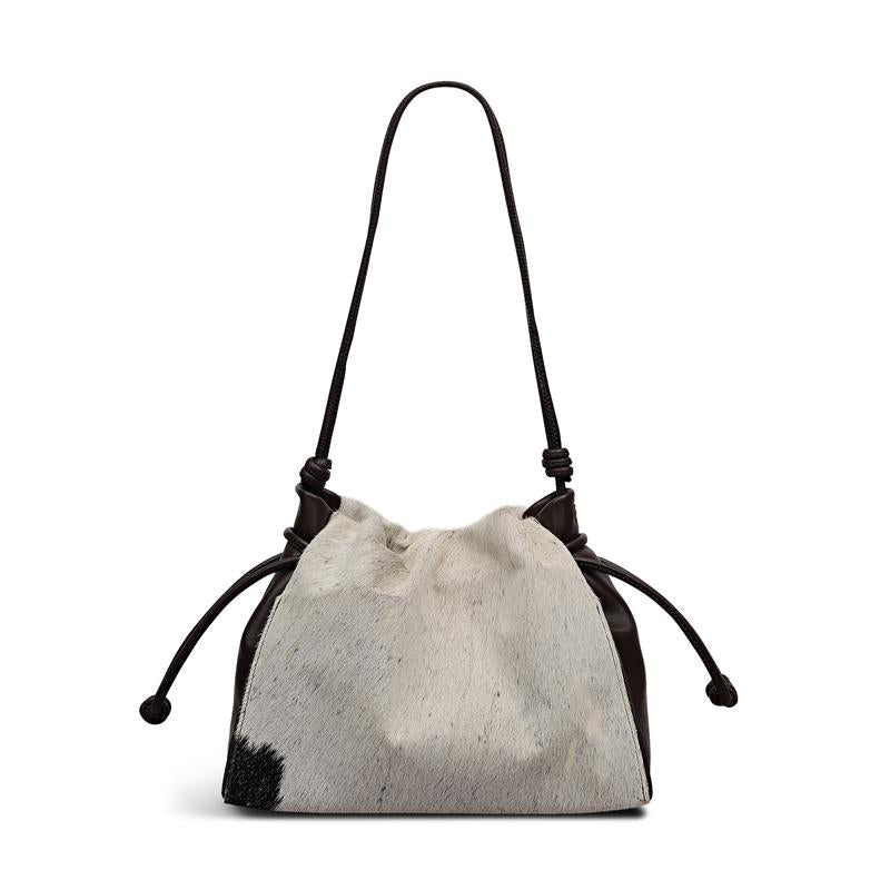 The Roxburgh - Cow Hide Medium Drawstring Cross Body Dark Oak - 113070