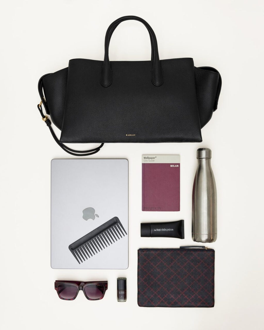 The Romilly Leather Large Ziptop Grab Bag in Dark Oak - 112267