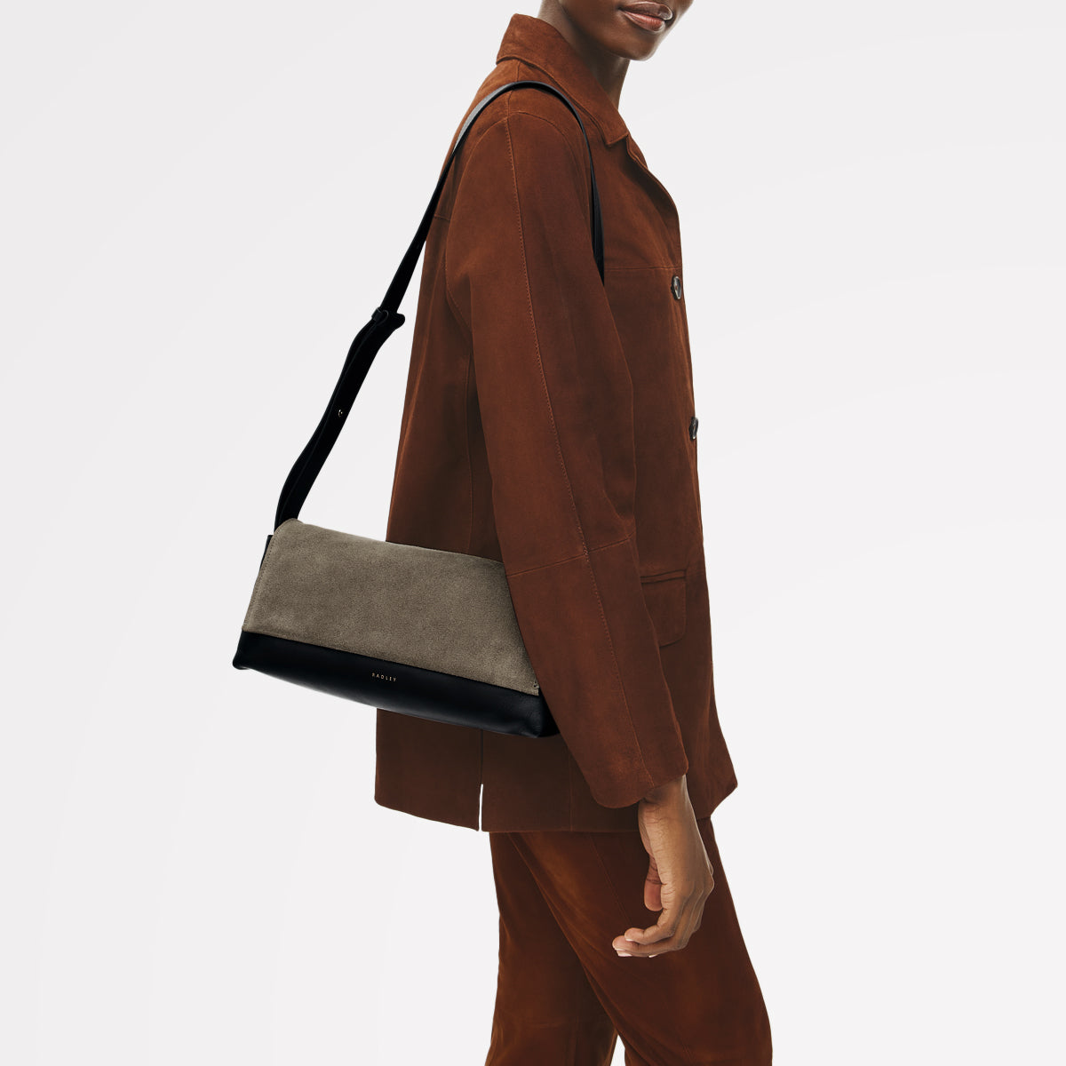 The Annabel - Suede Medium Flapover Shoulder Coffee - 113073