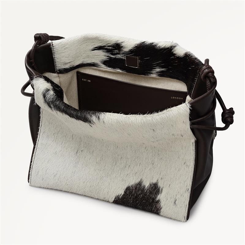 The Roxburgh - Cow Hide Medium Drawstring Cross Body Dark Oak - 113070