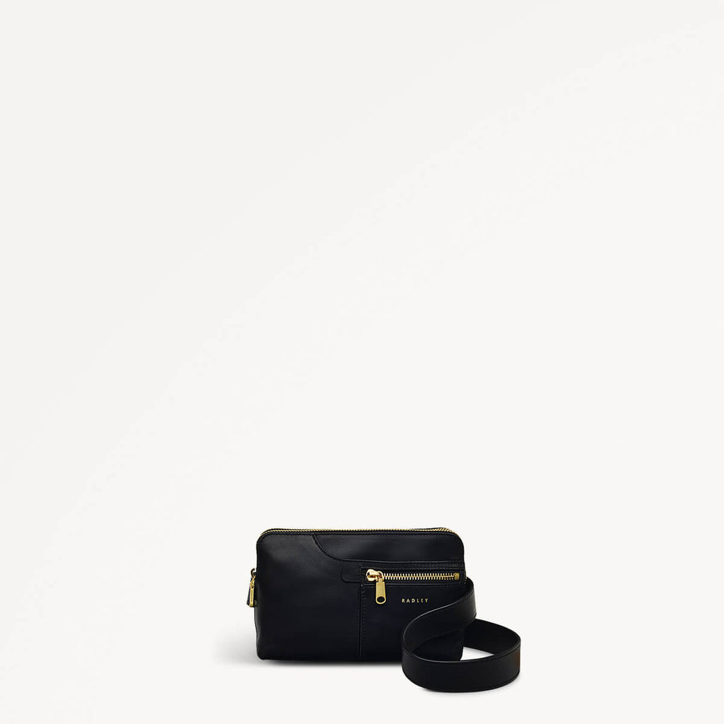 Pockets Leather Small Ziptop Crossbody Bag in Black - H1690001