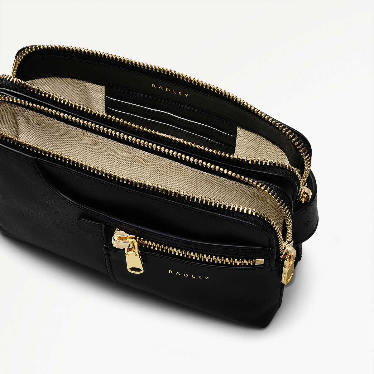 Pockets Leather Small Ziptop Crossbody Bag in Black - H1690001