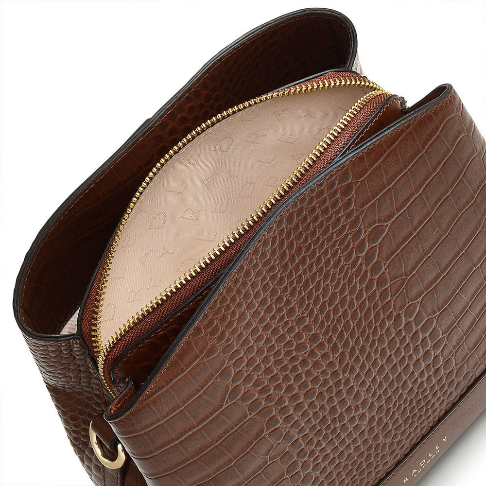 Arrow Road Leather Medium Ziptop Crossbody Bag in Tortoise - H1699205