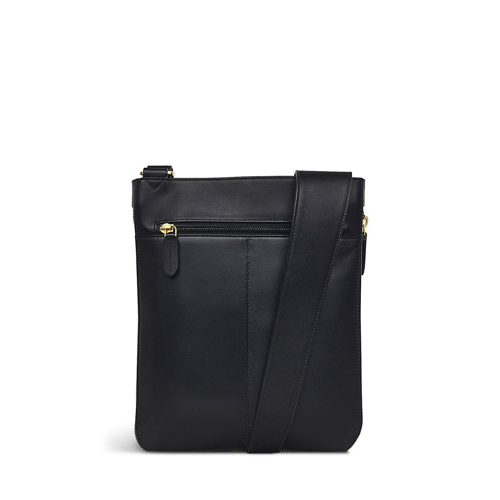 Pockets Leather Medium Zip Around Crossbody Bag in Black - H1859001