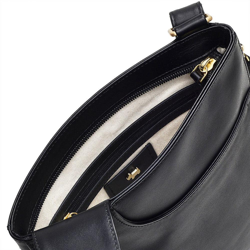 Pockets Leather Medium Zip Around Crossbody Bag in Black - H1859001