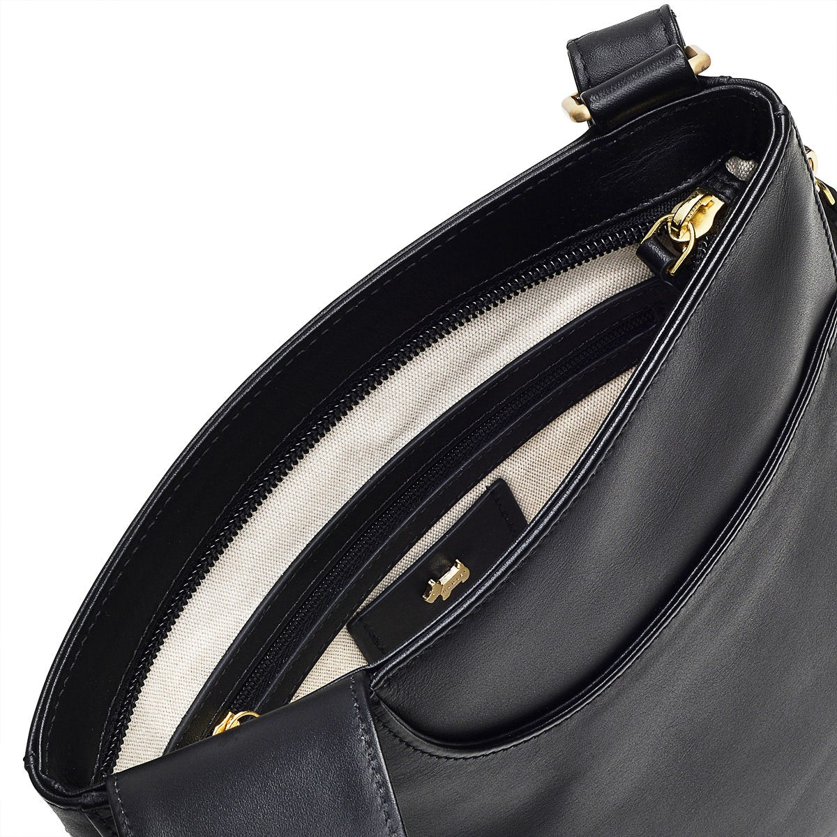 Pockets Leather Medium Zip Around Crossbody Bag in Black - H1859001