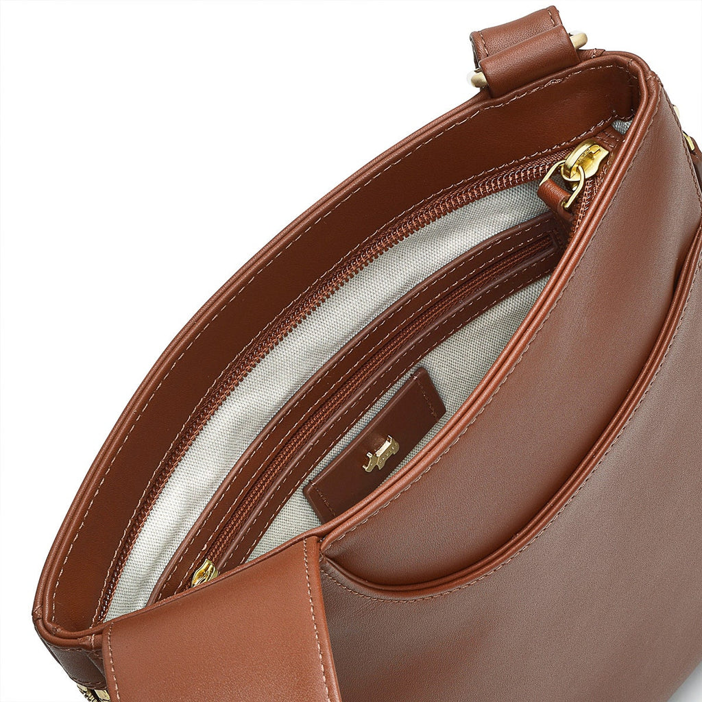Pockets Leather Medium Zip Around Cross Body Bag Bag in Tortoise - H1761205