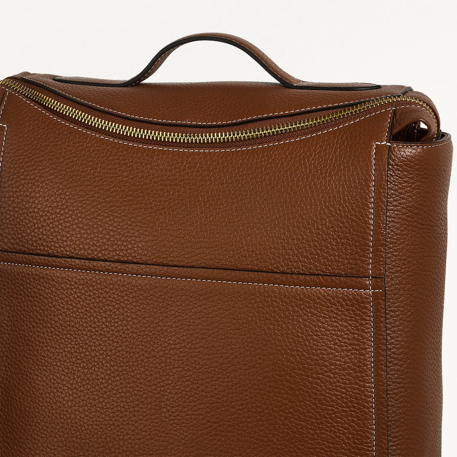 Oak Street Leather Medium Ziptop Backpack in Saddle - H2016211