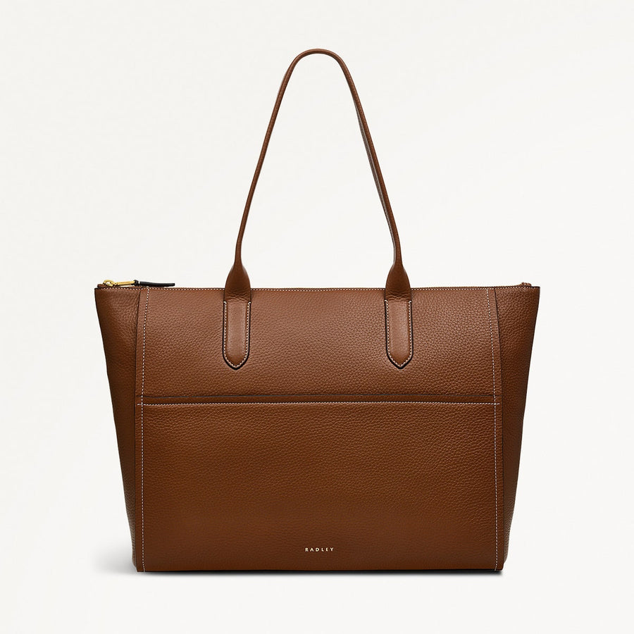 Oak Street Leather Medium Ziptop Tote Bag in Saddle - H2022211