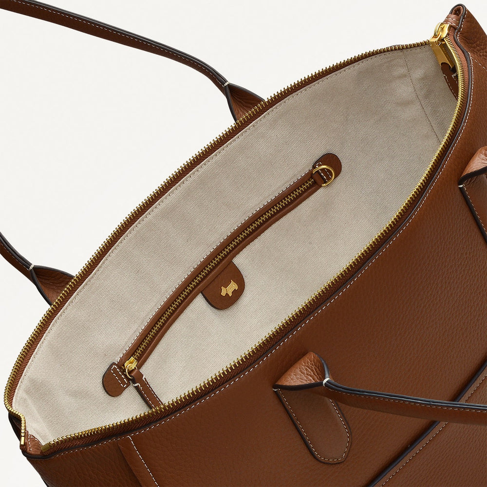 Oak Street Leather Medium Ziptop Tote Bag in Saddle - H2022211