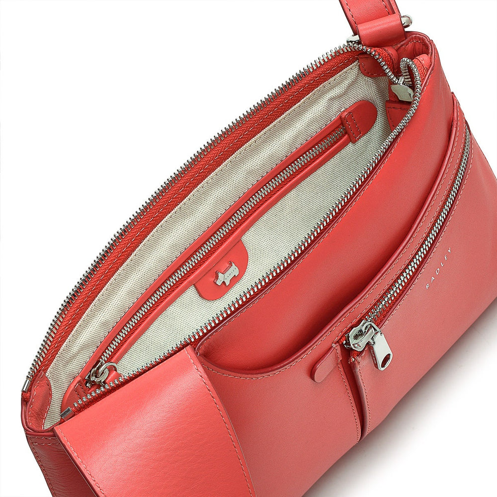 Pockets Leather Small Ziptop Crossbody Bag in Lava - H2043625