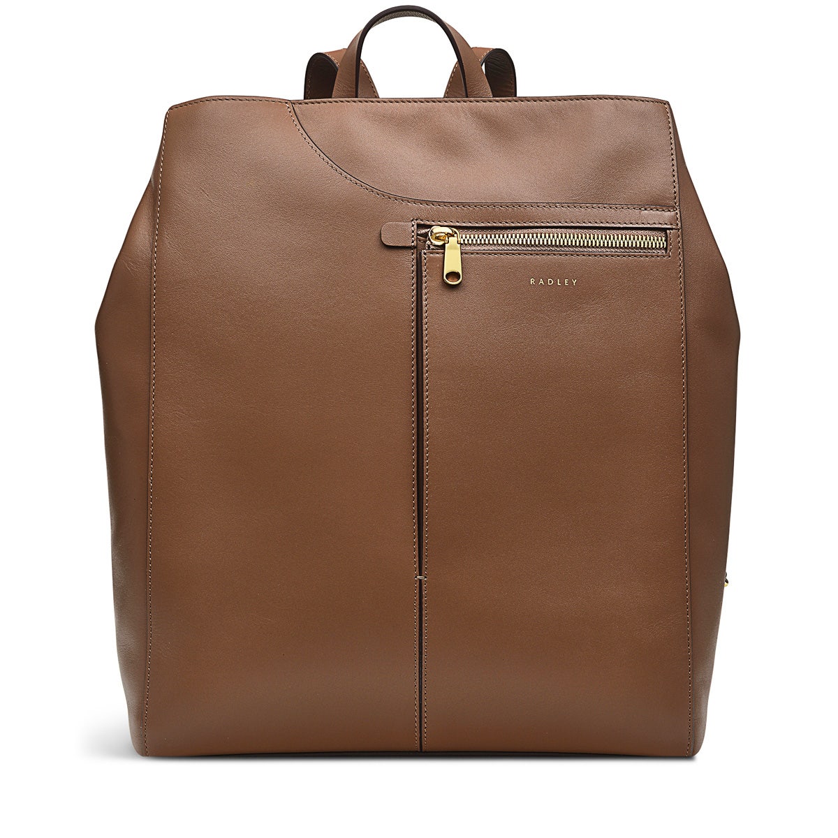 Pockets Leather Medium Ziptop Backpack in Saddle - H2046211