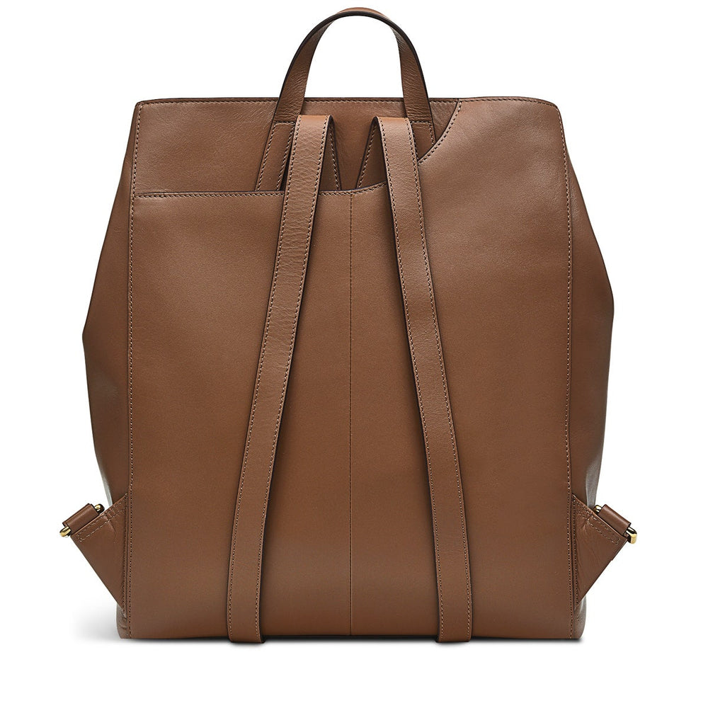 Pockets Leather Medium Ziptop Backpack in Saddle - H2046211