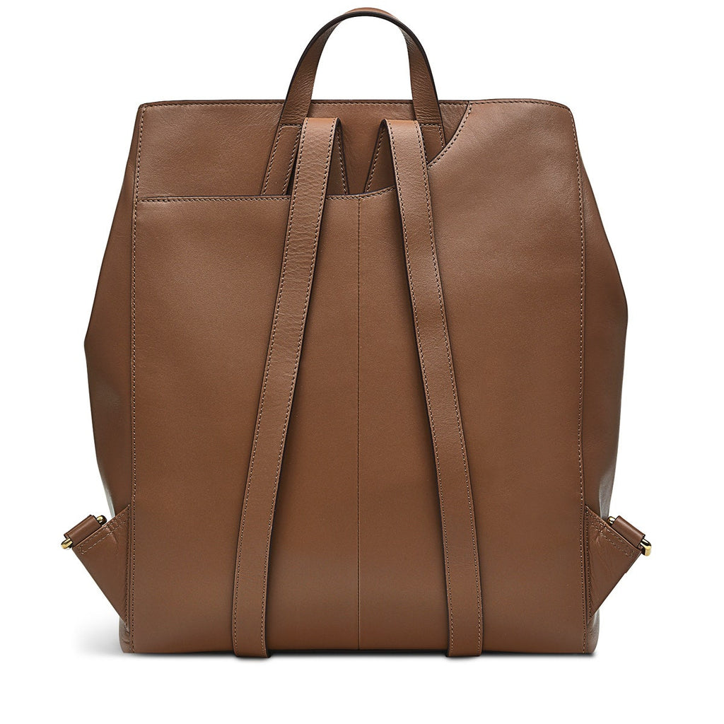 Pockets Leather Medium Ziptop Backpack in Saddle - H2046211