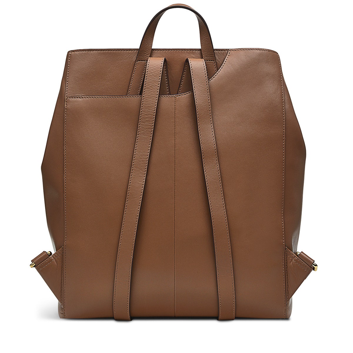 Pockets Leather Medium Ziptop Backpack in Saddle - H2046211