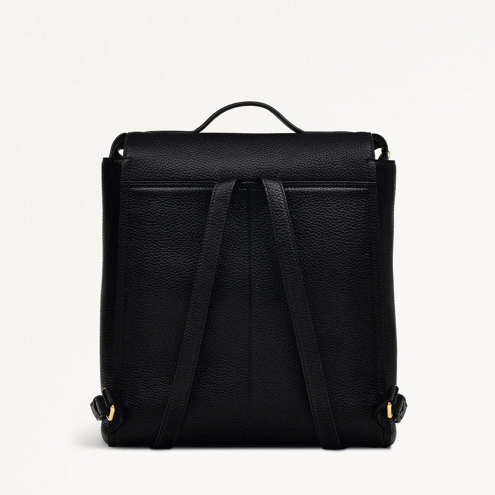 Oak Street Leather Medium Ziptop Backpack In Black - H2066001