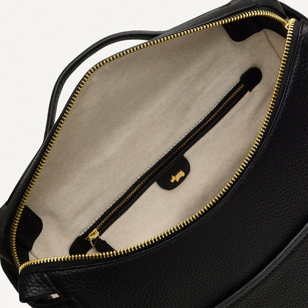 Oak Street Leather Medium Ziptop Backpack In Black - H2066001