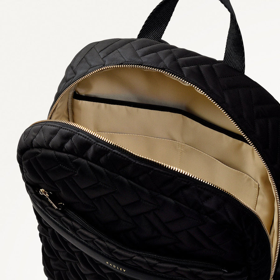 Holland Park Fabric Medium Ziptop Backpack in Black - H2074001