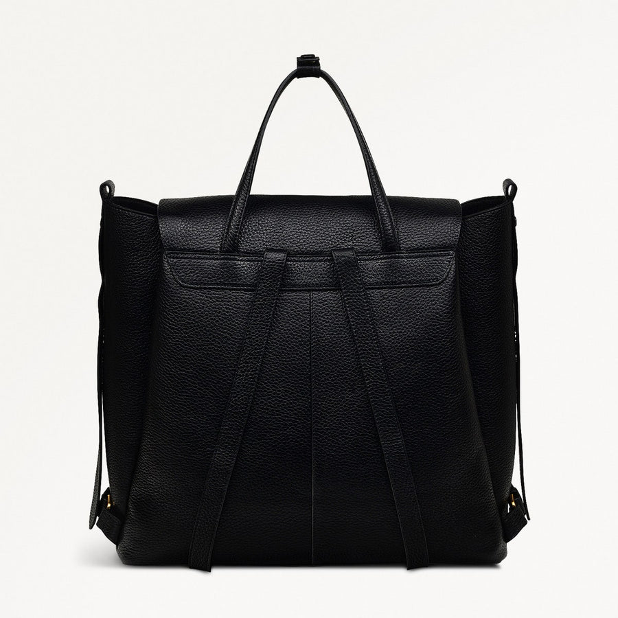 The Chancery Leather Medium Flapover Backpack in Black - H2089001