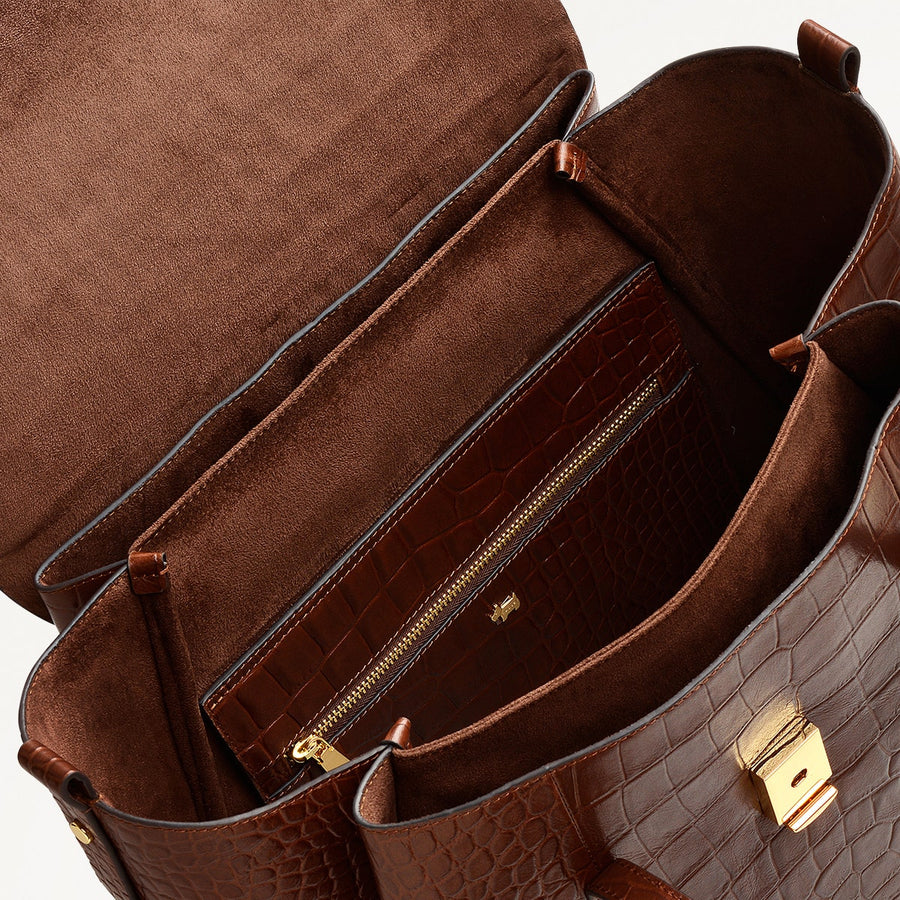 The Chancery Leather Medium Flapover Backpack in Walnut - H2095208
