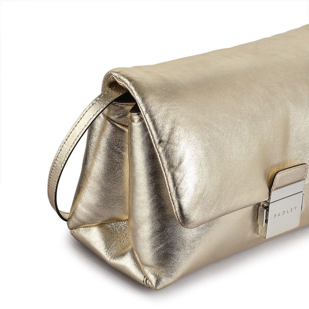 Bond Court Leather Small Flapover Crossbody Bag in Icy Gold - H2161717