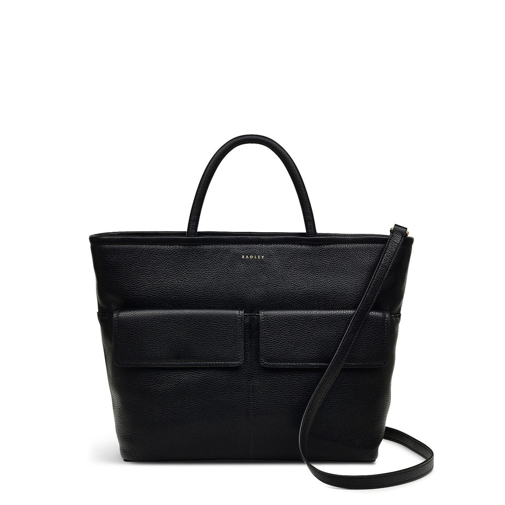 Brompton Crescent Leather Medium Ziptop Grab Bag in Black - H2327001