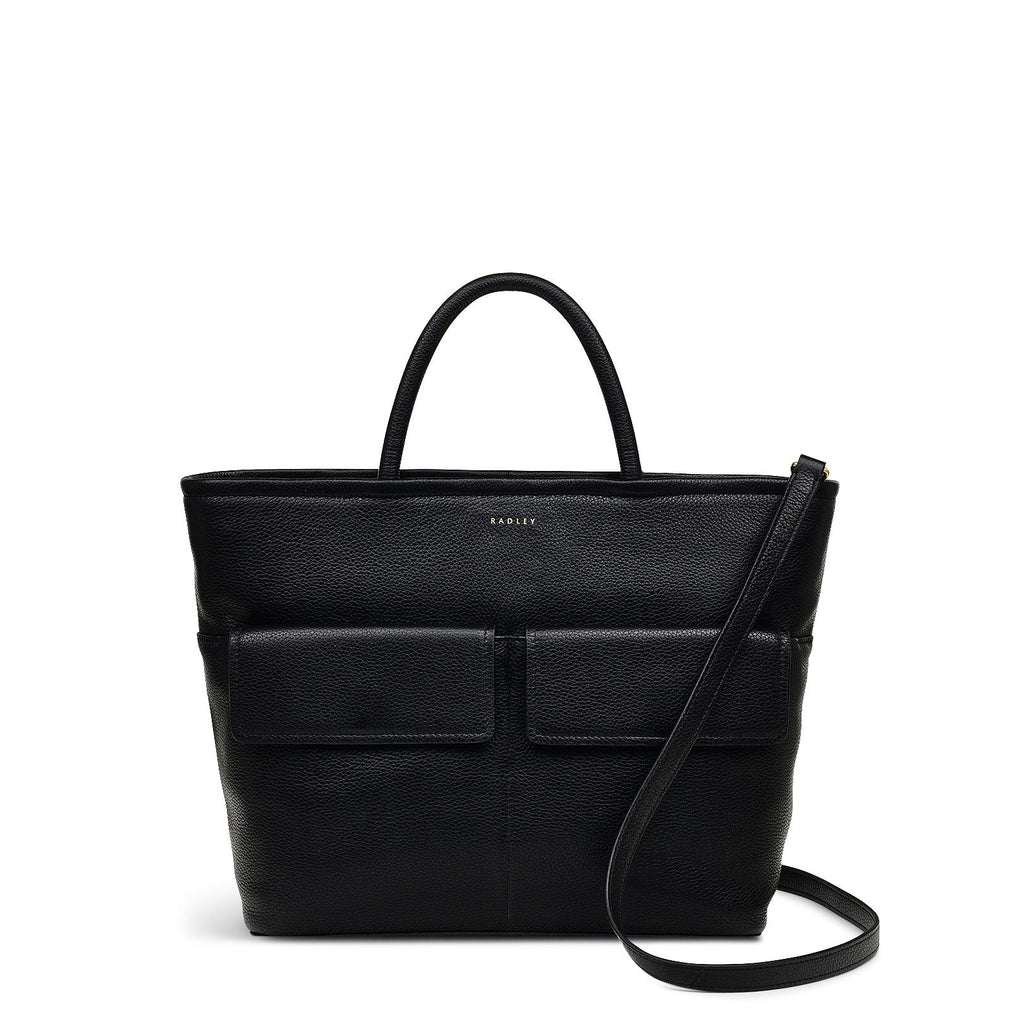 Brompton Crescent Leather Medium Ziptop Grab Bag in Black - H2327001