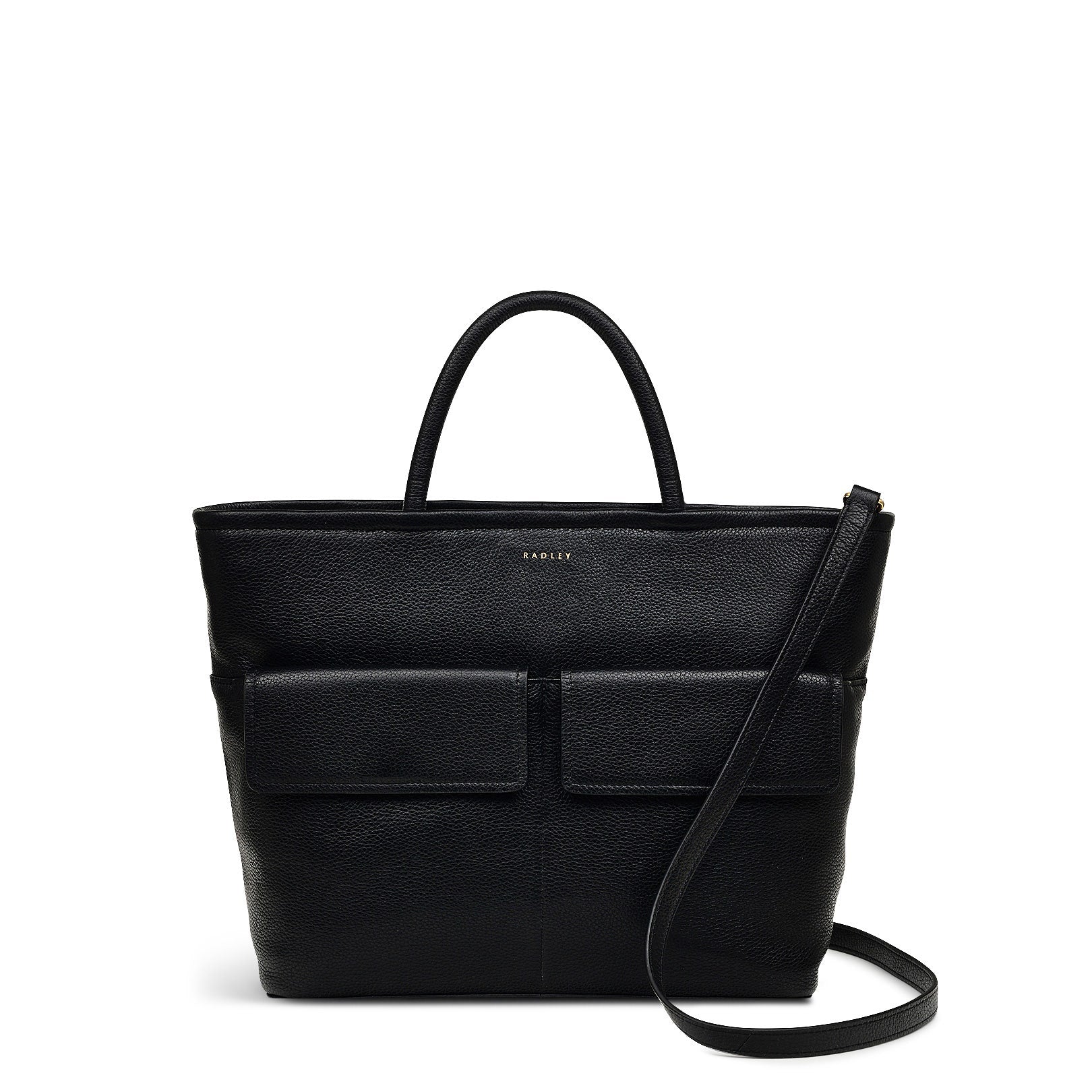 Brompton Crescent Leather Medium Ziptop Grab Bag in Black - H2327001