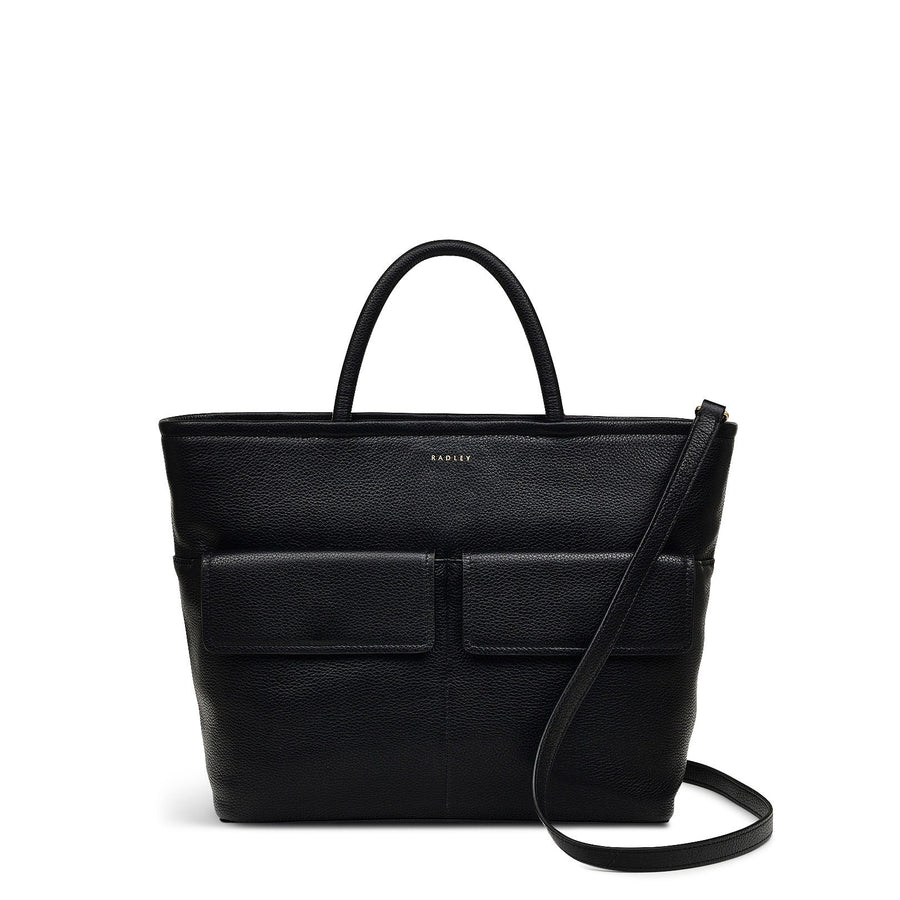 Brompton Crescent Leather Medium Ziptop Grab Bag in Black - H2327001