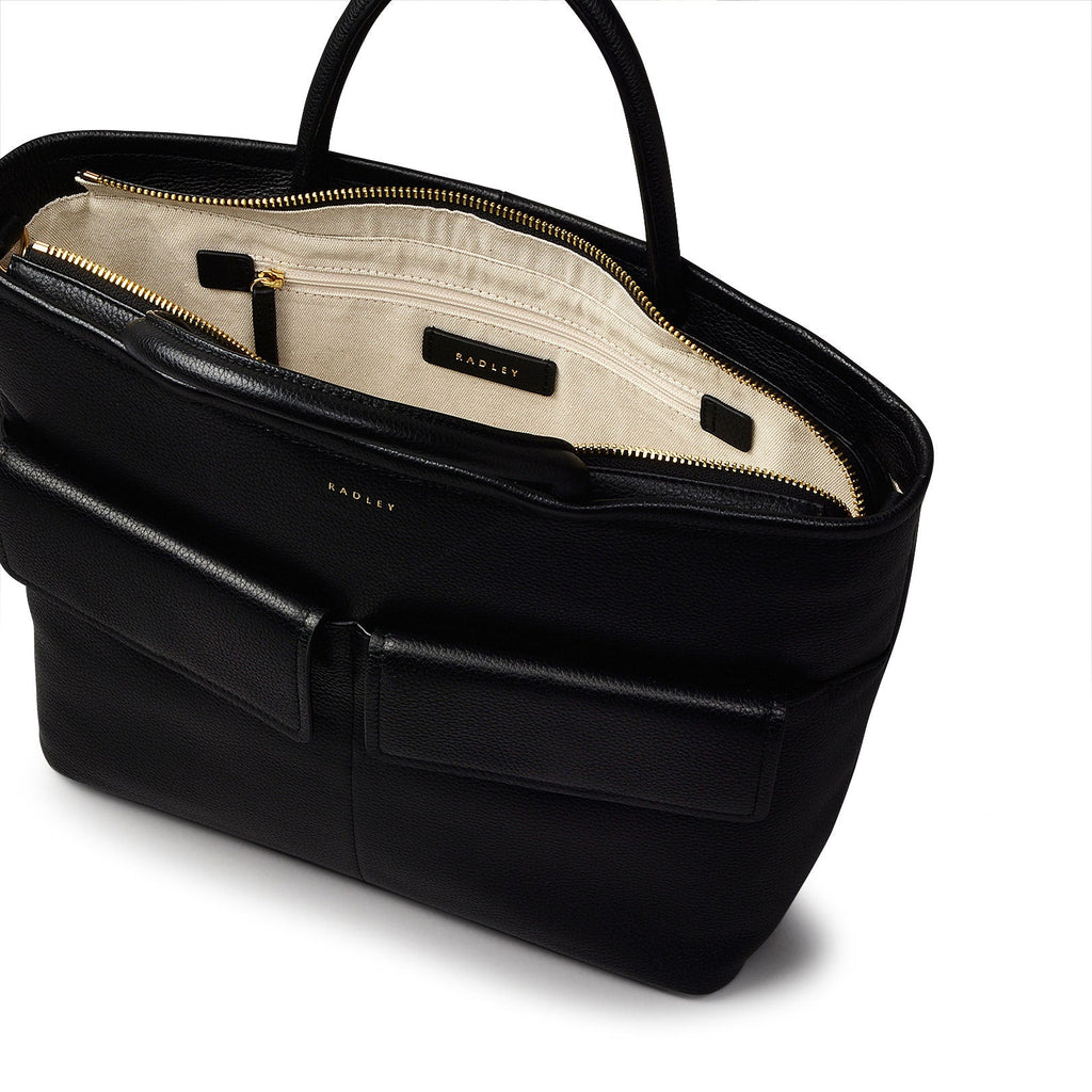Brompton Crescent Leather Medium Ziptop Grab Bag in Black - H2327001