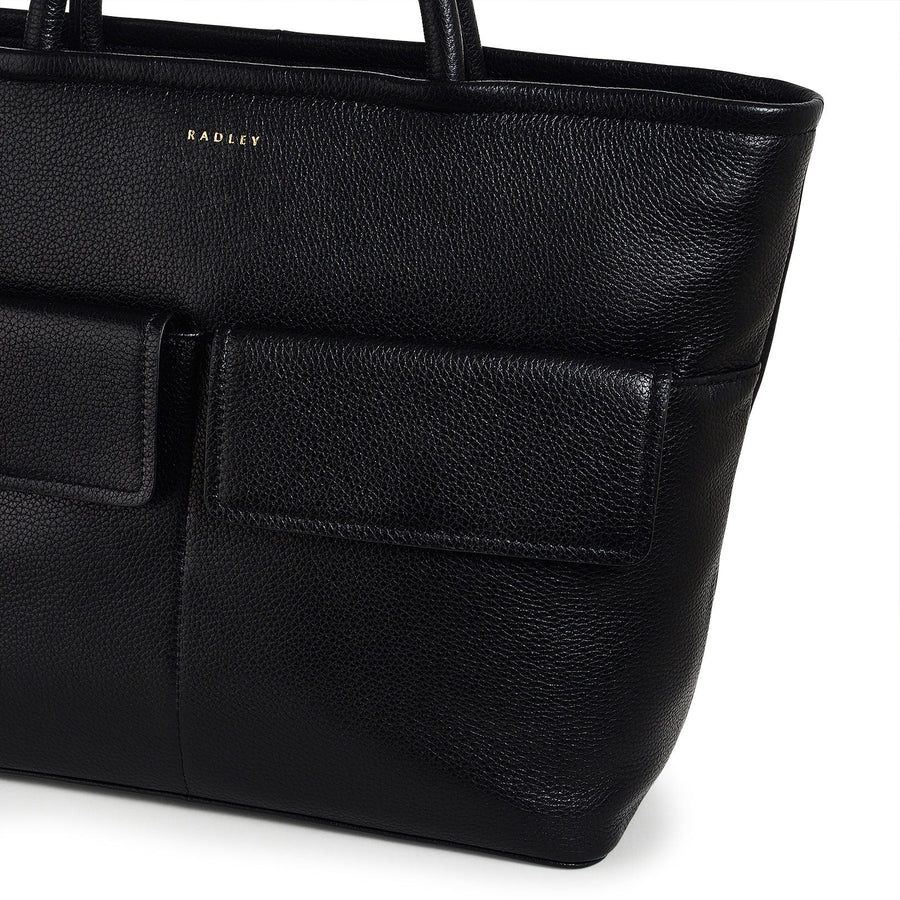 Brompton Crescent Leather Medium Ziptop Grab Bag in Black - H2327001