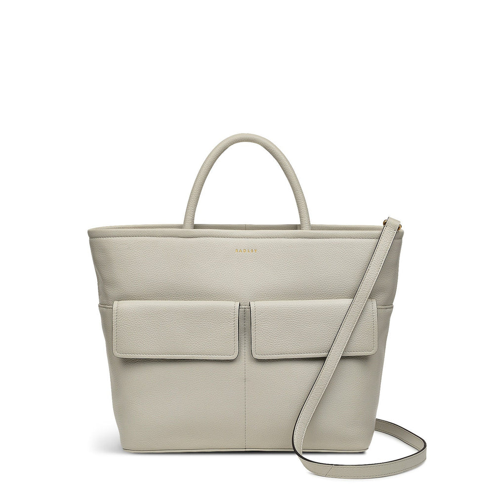 Brompton Crescent Leather Medium Ziptop Grab Bag in Pumice - H232865
