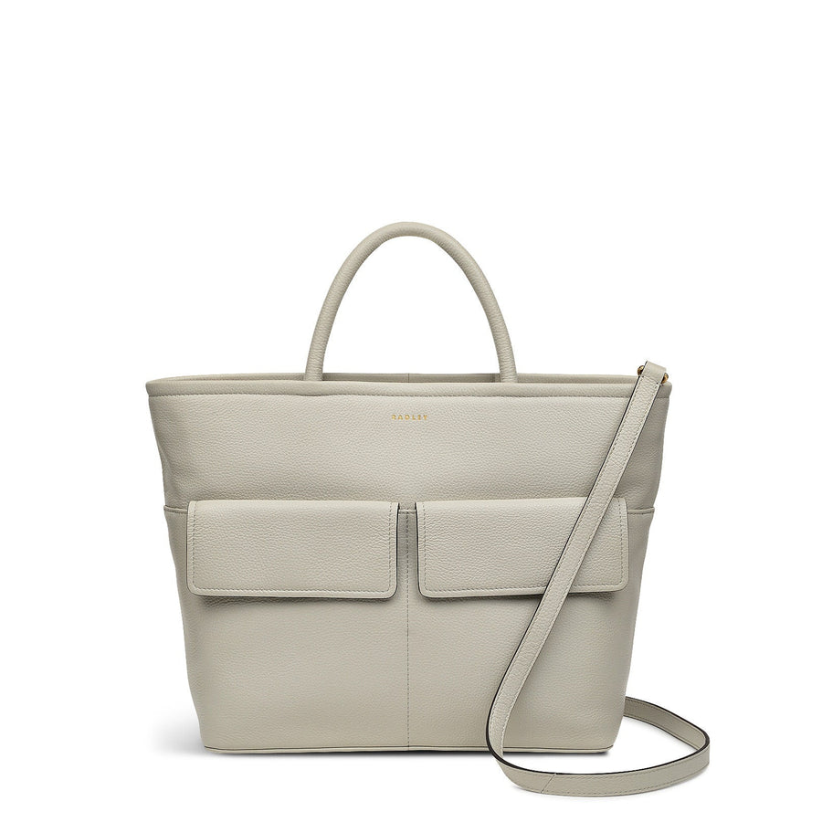 Brompton Crescent Leather Medium Ziptop Grab Bag in Pumice - H232865