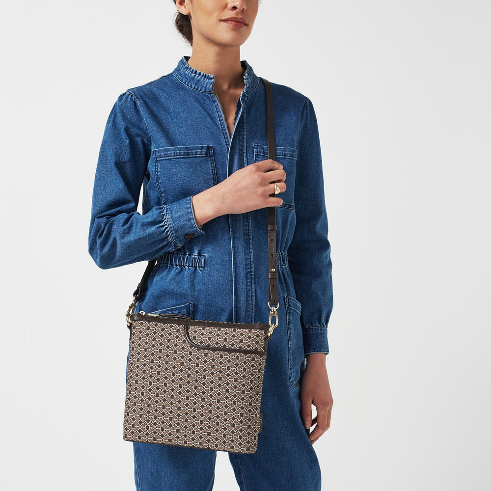 Pockets 2.0 Leather Medium Zip-Top Cross Body Bag in Tortoise - H7603205