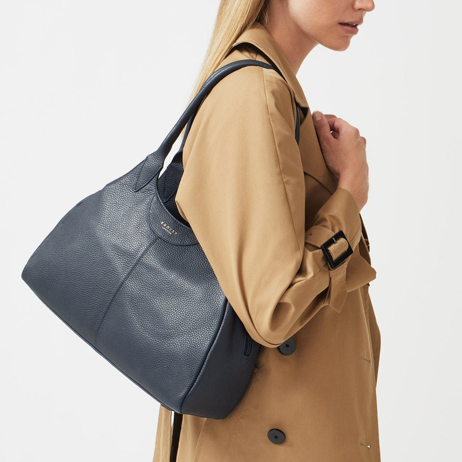 Spruce Gardens Leather Large Ziptop Shoulder Bag in Ink - H8788401