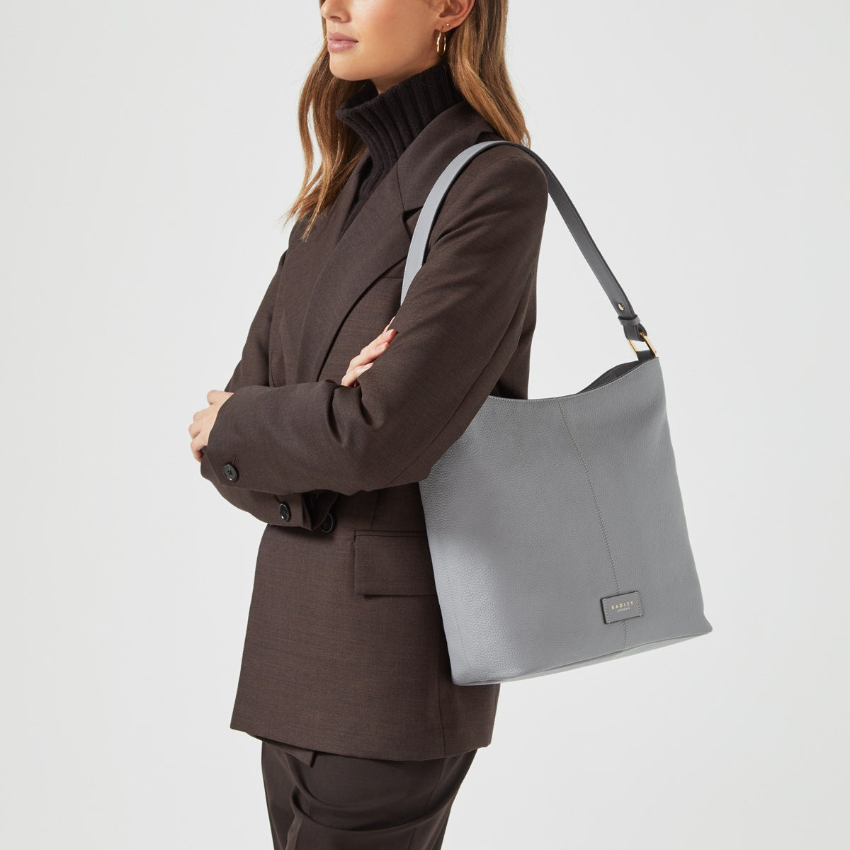 Southwark Lane Leather Large Ziptop Shoulder Bag in Cloud Burst - H9123093