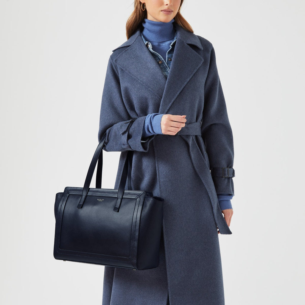 Marston Mews Leather Medium Ziptop Tote Bag in Ink - H9126401