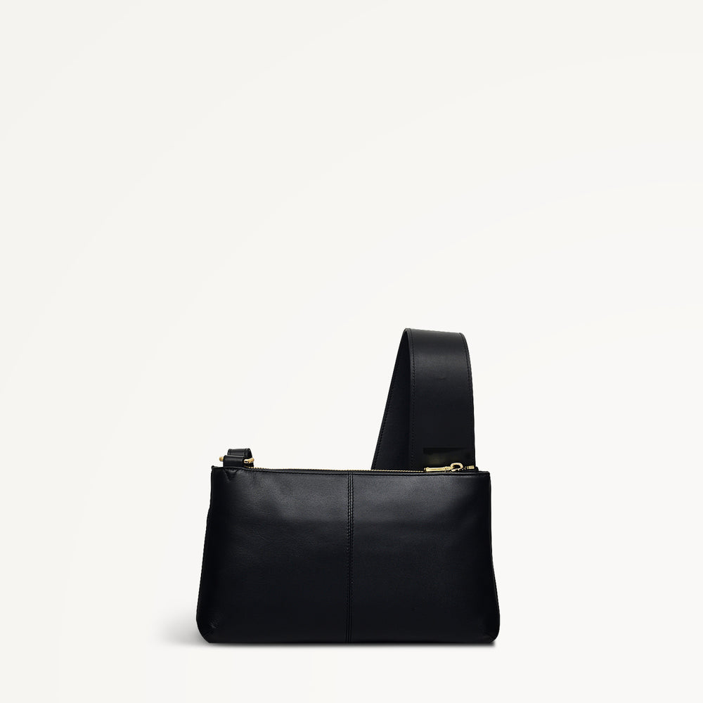 Pockets Leather Small Ziptop Crossbody Bag in Black - H9294001