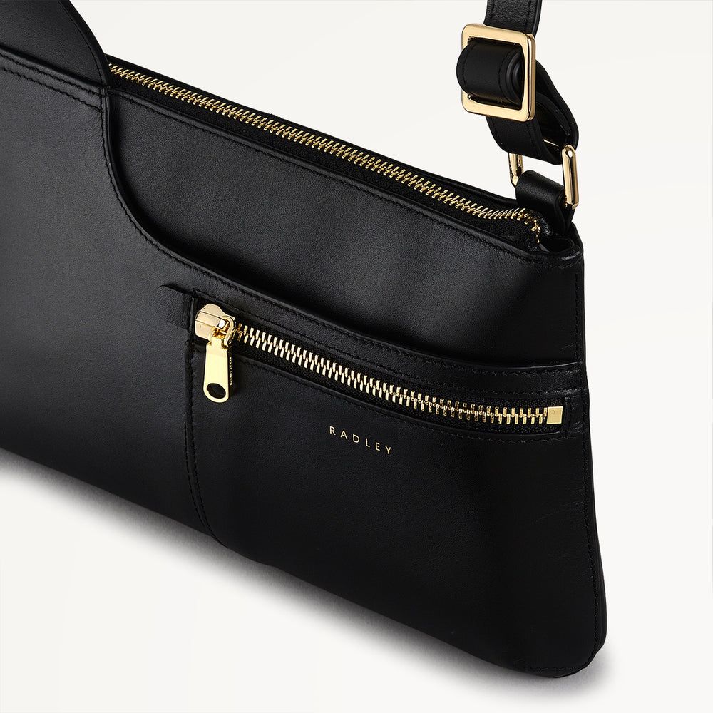 Pockets Leather Small Ziptop Crossbody Bag in Black - H9294001