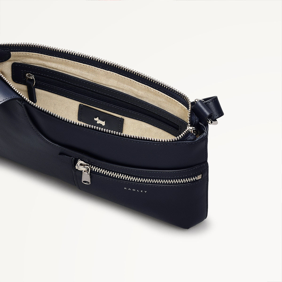 Pockets Leather Small Ziptop Crossbody Bag in Ink - H9294401
