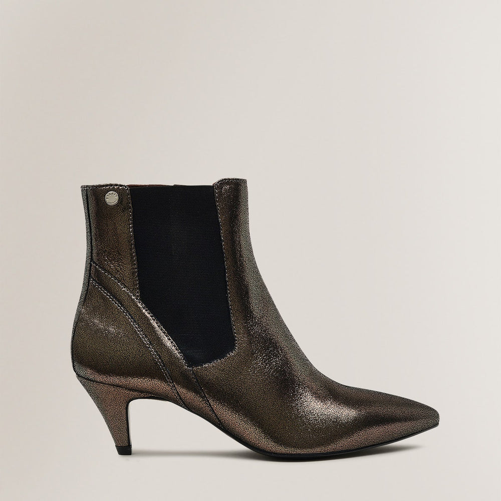 POINT STREET - METAL CONE HEELED BOOTIE PEWTER
