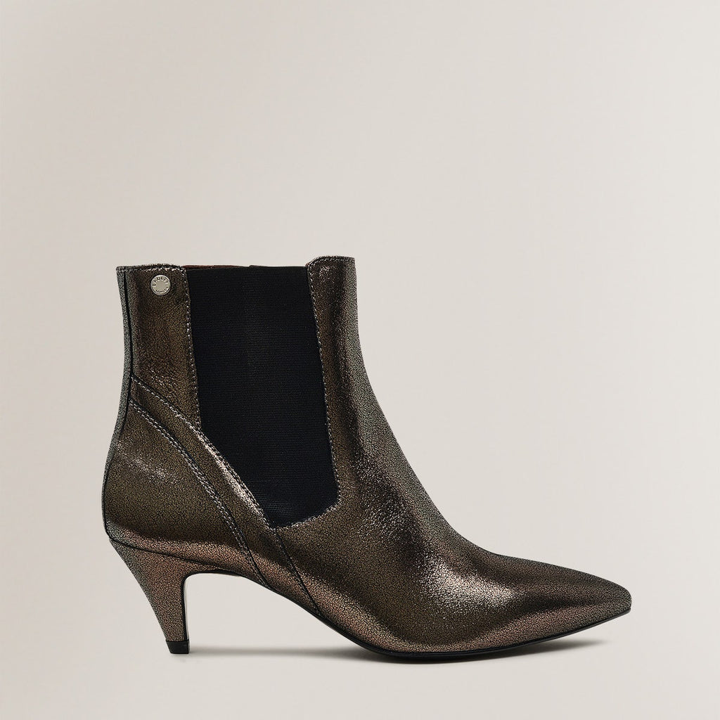 POINT STREET - METAL CONE HEELED BOOTIE PEWTER