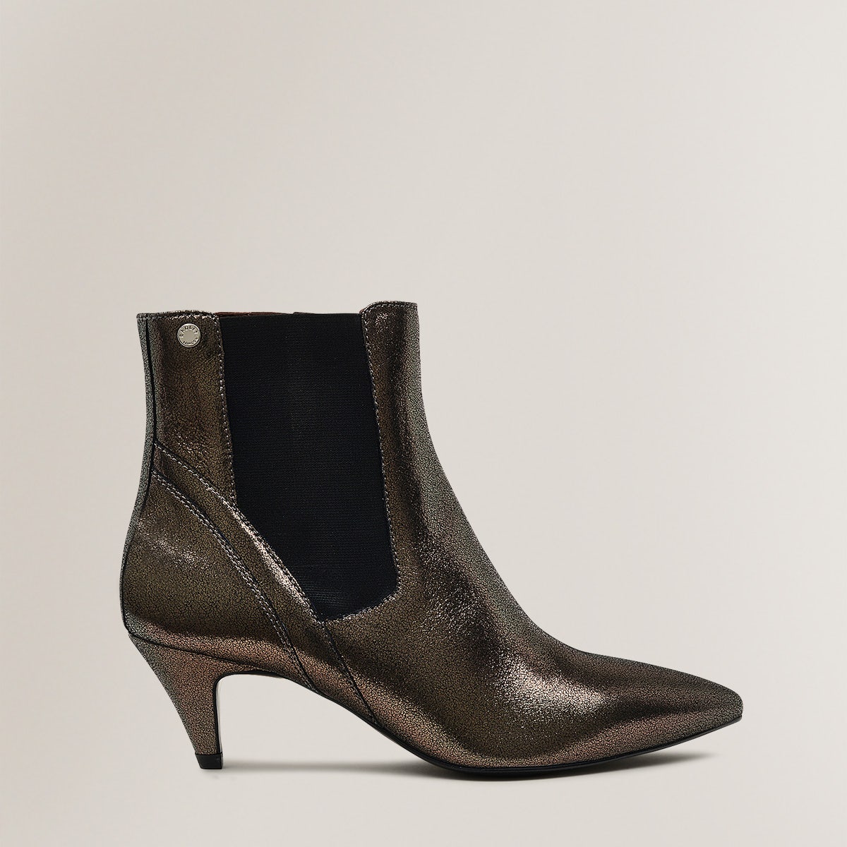 POINT STREET - METAL CONE HEELED BOOTIE PEWTER