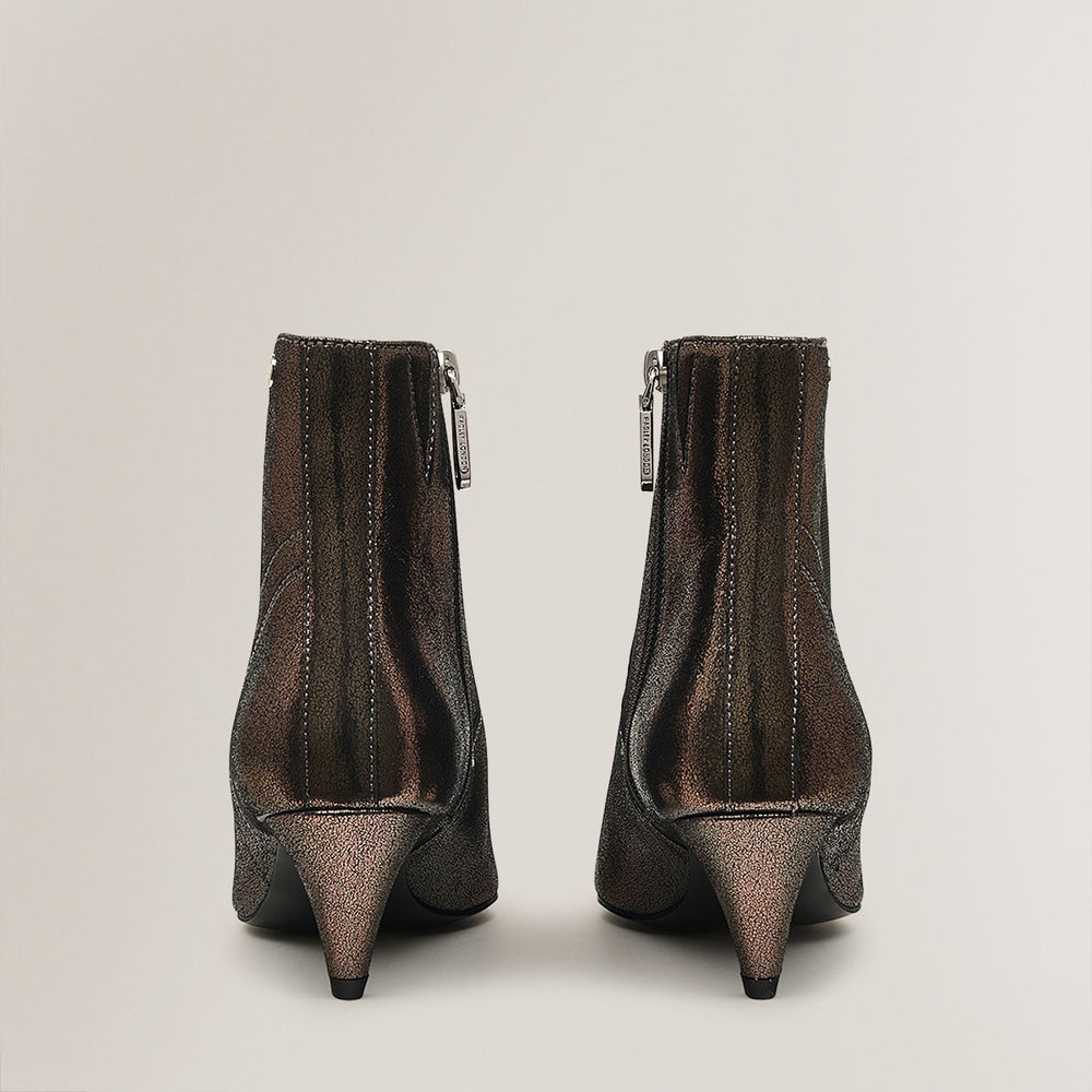 POINT STREET - METAL CONE HEELED BOOTIE PEWTER