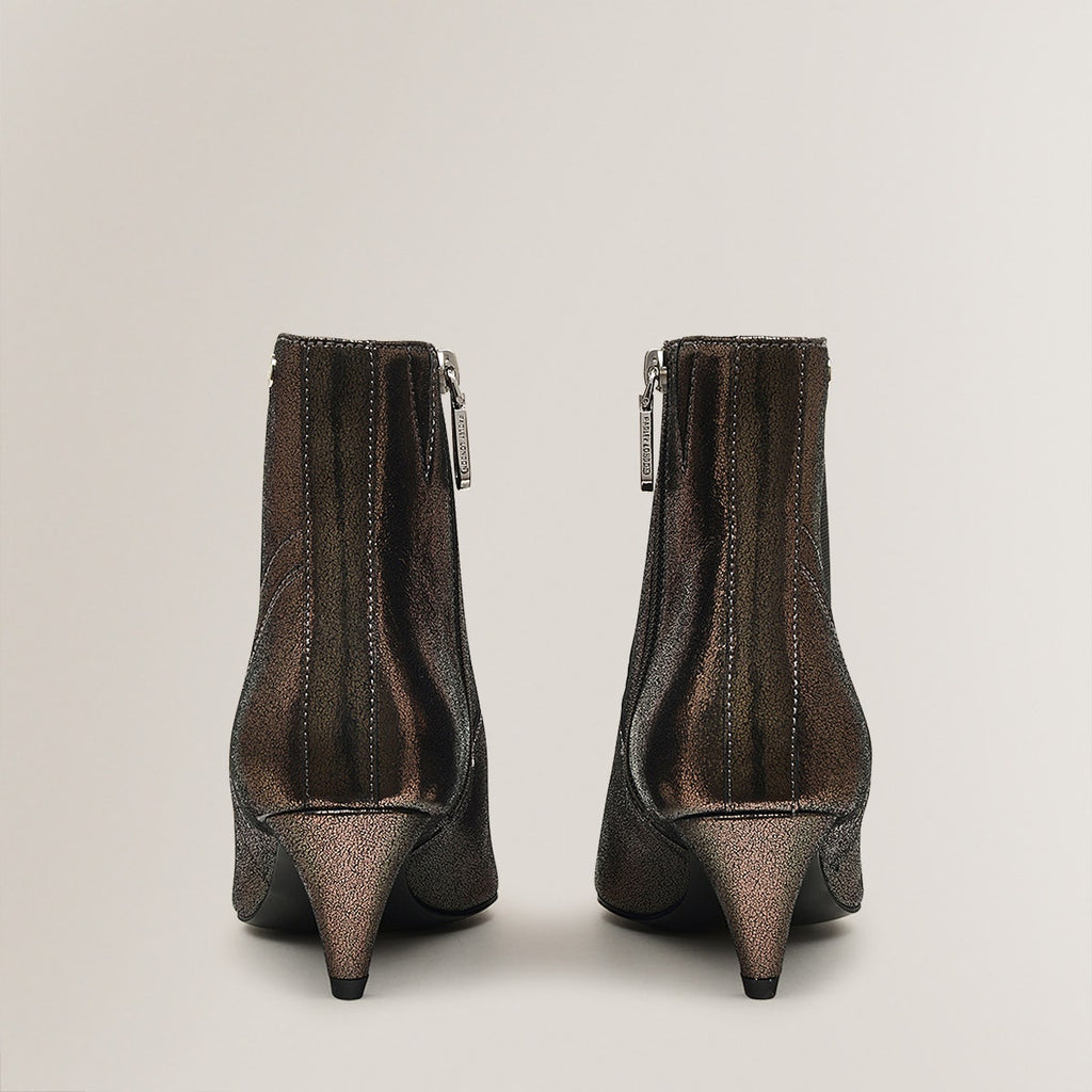 POINT STREET - METAL CONE HEELED BOOTIE PEWTER