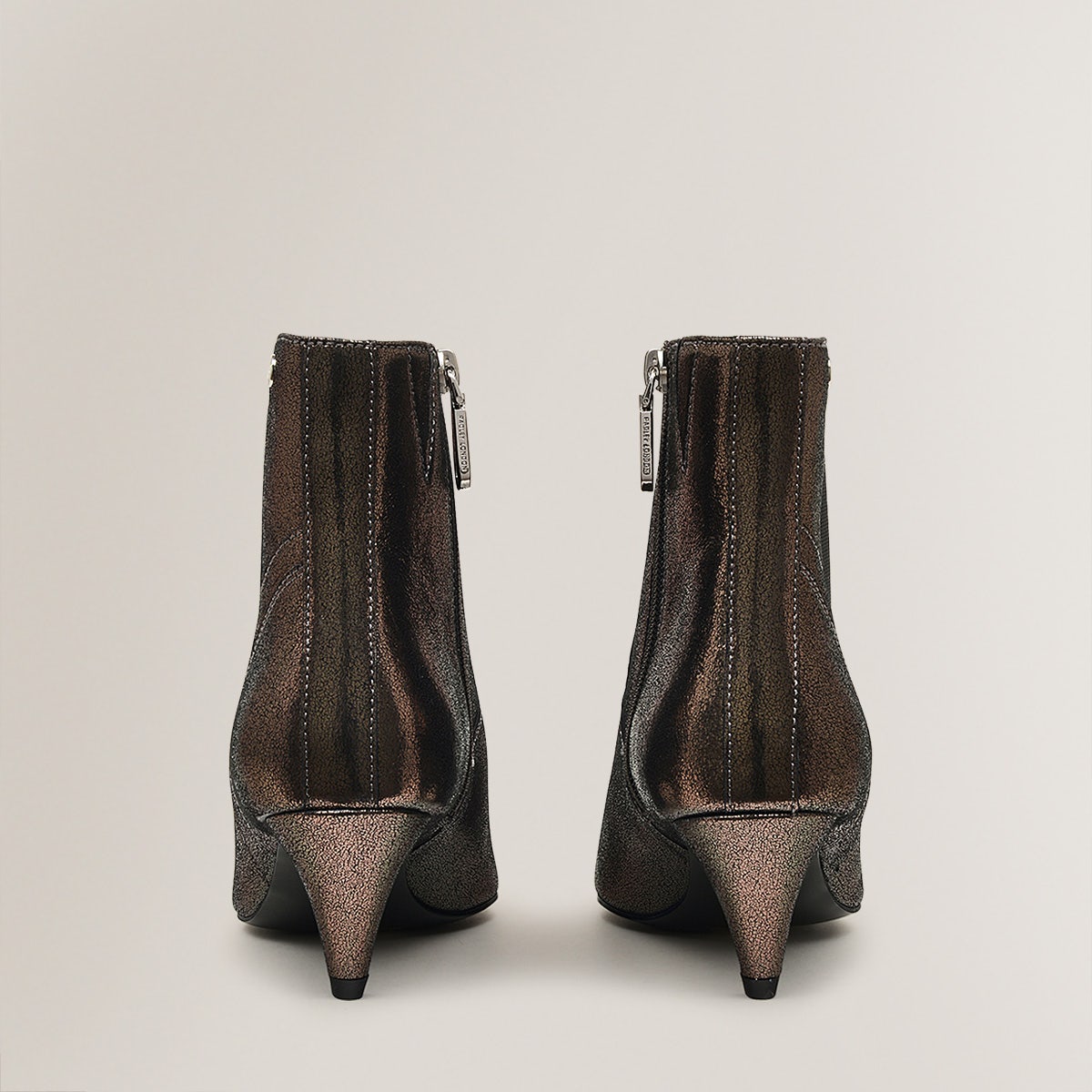 POINT STREET - METAL CONE HEELED BOOTIE PEWTER