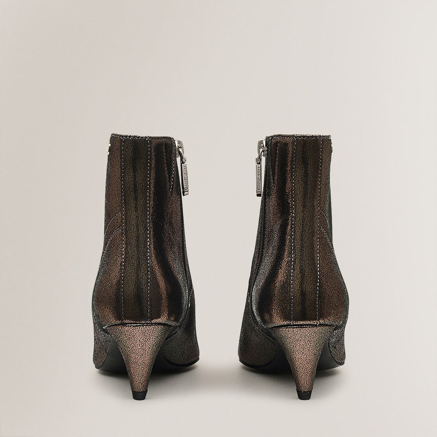 POINT STREET - METAL CONE HEELED BOOTIE PEWTER