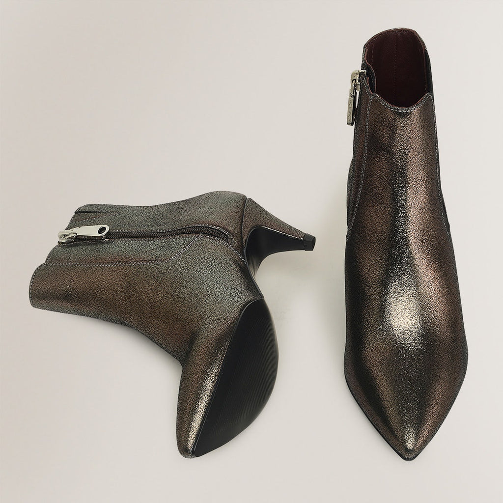 POINT STREET - METAL CONE HEELED BOOTIE PEWTER