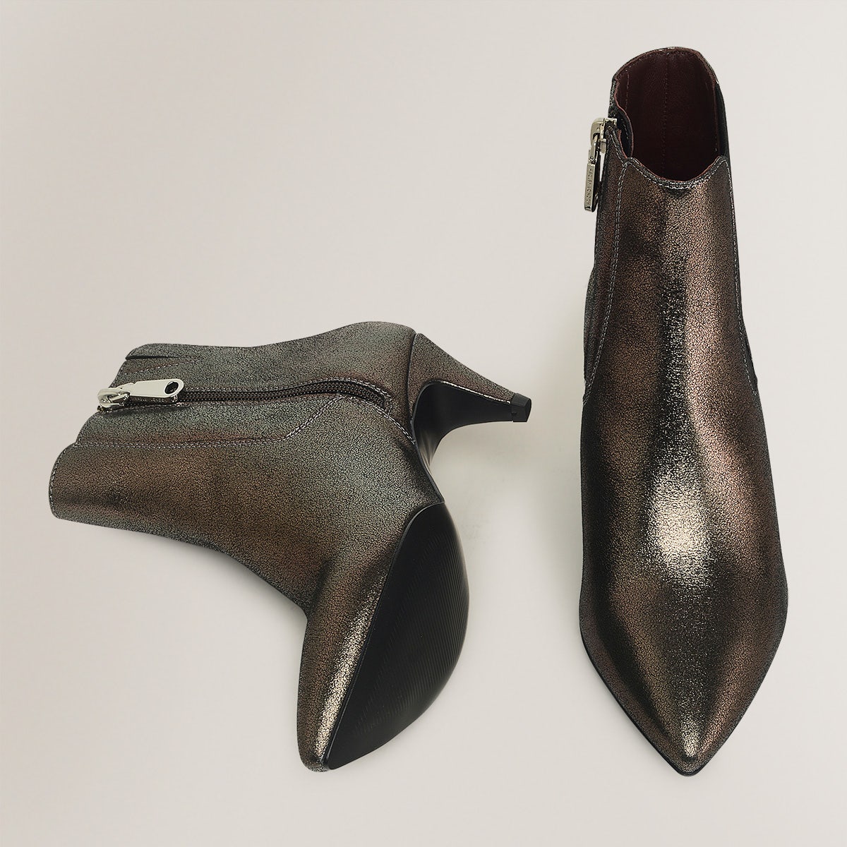 POINT STREET - METAL CONE HEELED BOOTIE PEWTER